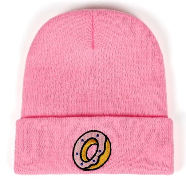 Vinterhue med donutprint rosa
