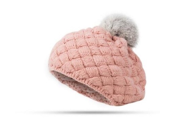Vinterhue til børn med pompon rosa