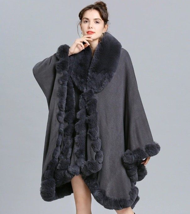Vinterponcho för kvinnor P2529 grå