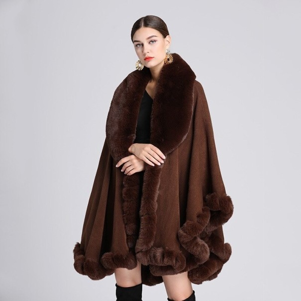 Vinterponcho för kvinnor P2529 mörkbrun