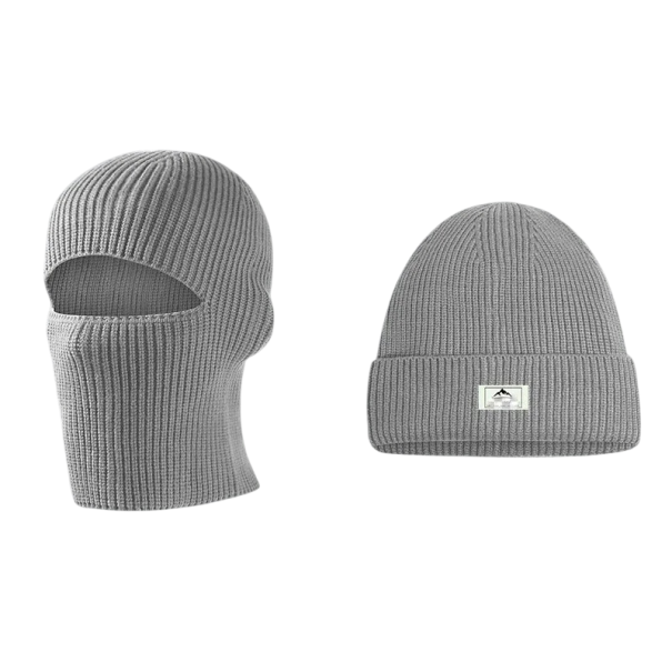 Vinterstickad balaclava 2 i 1 huvudomkrets 50–60 cm Fällbar till mössa Polyester Varm universell huvudskydd grå