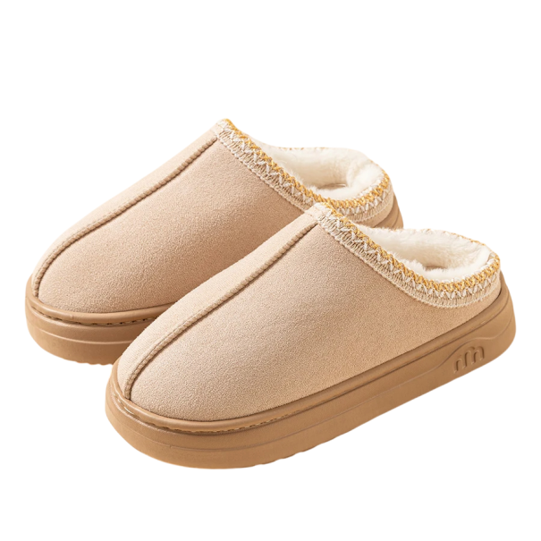 Vintertofflor för kvinnor med päls Eleganta tofflor i konstläder Varma mjuka tofflor Snygga skor för vintern Bekvämt foder beige 36-37