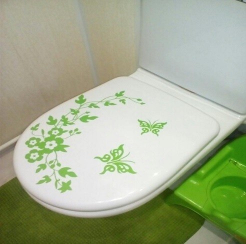 Vinyl Wall Sticker for Bathroom with Floral Motif J1017 green