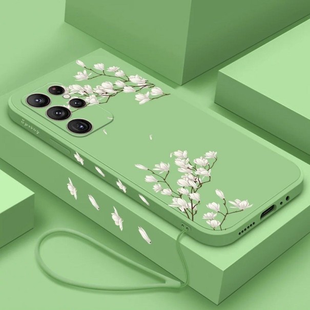 Virágzó ágak motívumú szilikon huzat Samsung A14 5G-hez, világoszöld 1