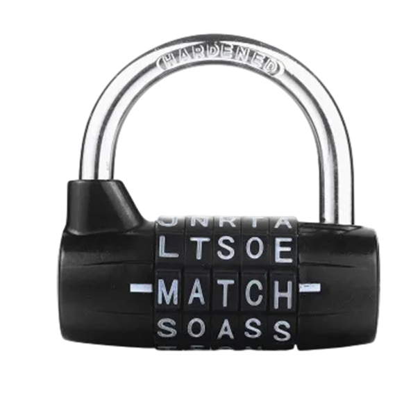 Visací zámek s písmeny 5místný kód 65 mm slitina hliníku kombinovaný zámek na zavazadla batohy skříňky černá