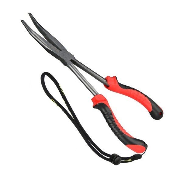 Vishaaktang met haakontgrendelingslus 28 cm Stevige roestvrijstalen ontgrendelingstang Duurzame haaktang met lange reikwijdte Ergonomische handgreep rood