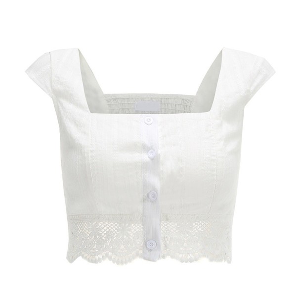 Vit crop top för kvinnor med spets