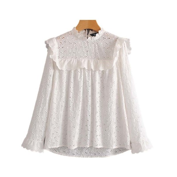 Vit perforerad blus L