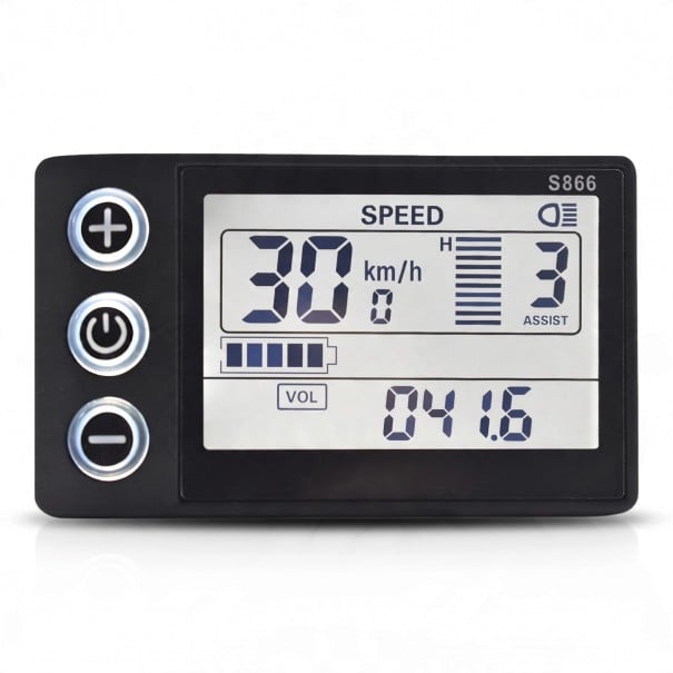 Vitezometru pentru biciclete electrice LCD cu iluminare și 5 moduri PAS 8 x 5 x 1 cm Conector rezistent la apă 5 PIN Negru Pentru biciclete electrice 1