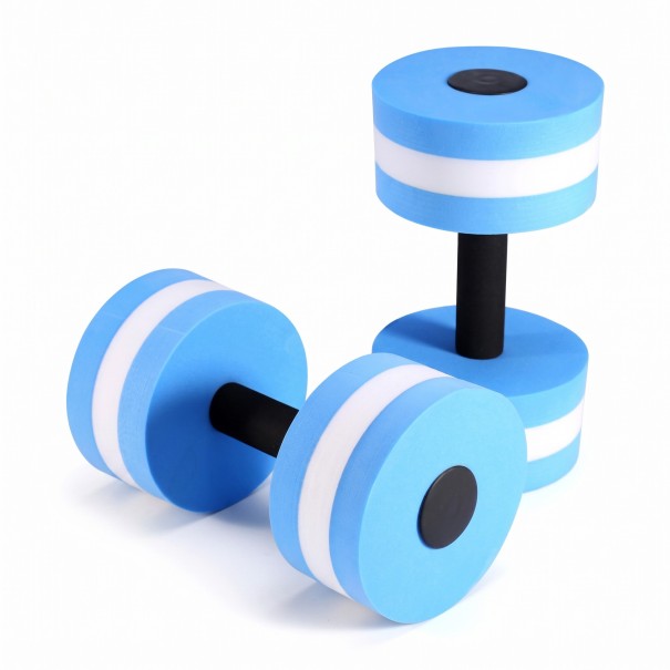 Víz aerobik súly 27 x 15 cm 2 db fekete fogantyúval és kék-fehér hengerekkel aqua fitnesshez és kar- valamint vállizom erősítéshez vízben 1