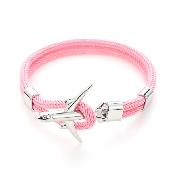 Vliegtuig touw armband roze 2