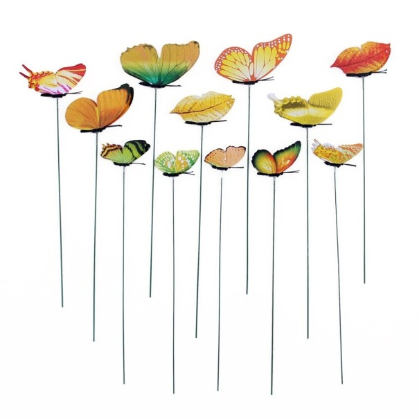 Vlinder stans decoratie 12 stuks geel