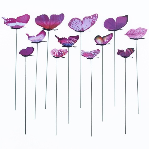 Vlinder stans decoratie 12 stuks paars