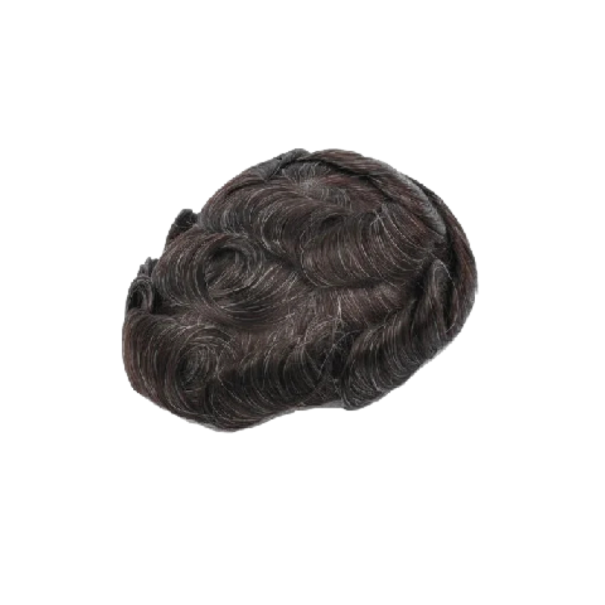 Vlnité tupé pánská vlasová náhrada 0,12–0,14 mm Tenká neviditelná kožní báze 15,2 x 22,9 cm Pravé vlasy Hustota 130 % Hnědá s 20 % šedé 1