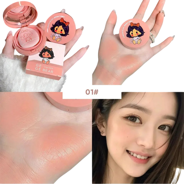 Vloeibare hydraterende blush 1 stuk Ronde compacte verpakking met spiegel Poederachtige applicator Langdurige verhelderende make-up voor de wangen 1