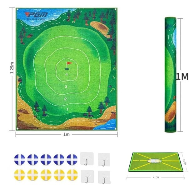 Vnitřní minigolf Golfová podložka s bodovými zónami 1 x 1,25 m S úderovou podložkou 41 x 21 cm Zelená Na trénink doma i v kanceláři 1