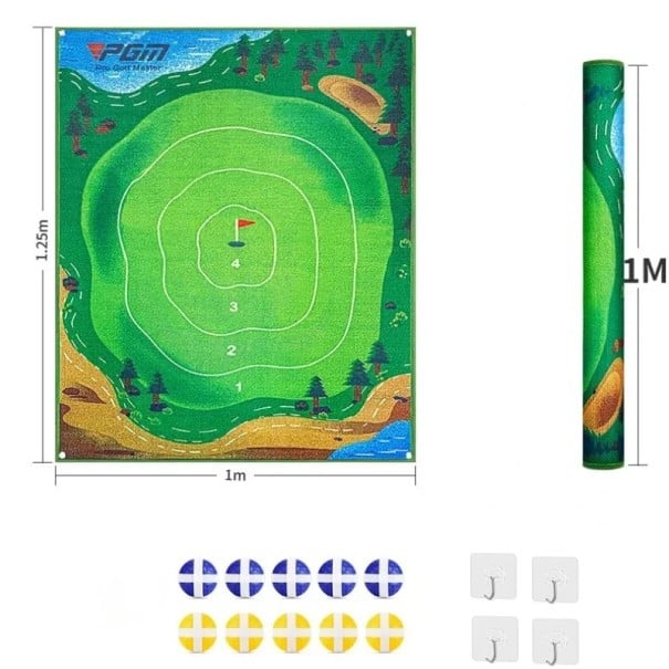 Vnitřní minigolfová podložka s bodovanými kruhy 1 x 1,25 m S míčky a samolepicími háčky Zelená Na procvičování golfových úderů doma 1