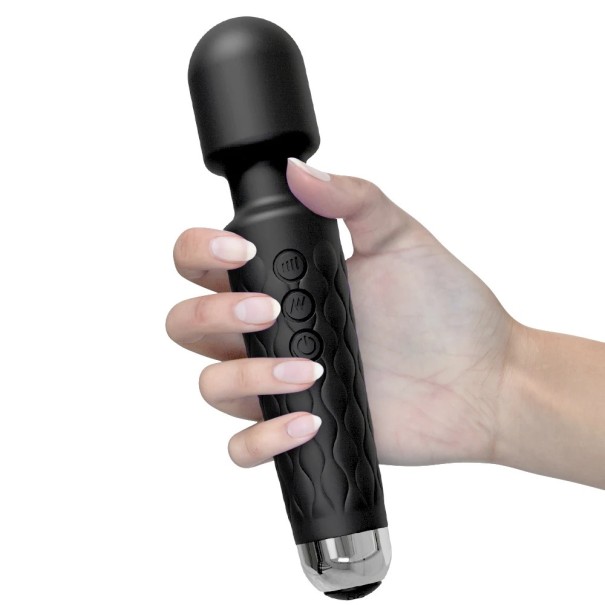 Voděodolná masážní hlavice Magic Wand vibrátor s 20 rychlostmi 4 stupni intenzity a 360° polohovatelnou hlavicí diskrétní balení černá