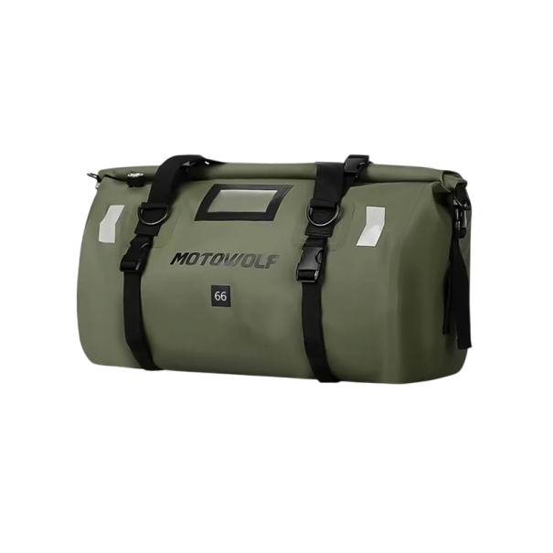 Vodeodolná motocyklová taška 66l IP68 58x55x26 cm Rolovací suchý vak Cestovný batoh na sedlo Batožinová taška pre motorku a outdoor zelená