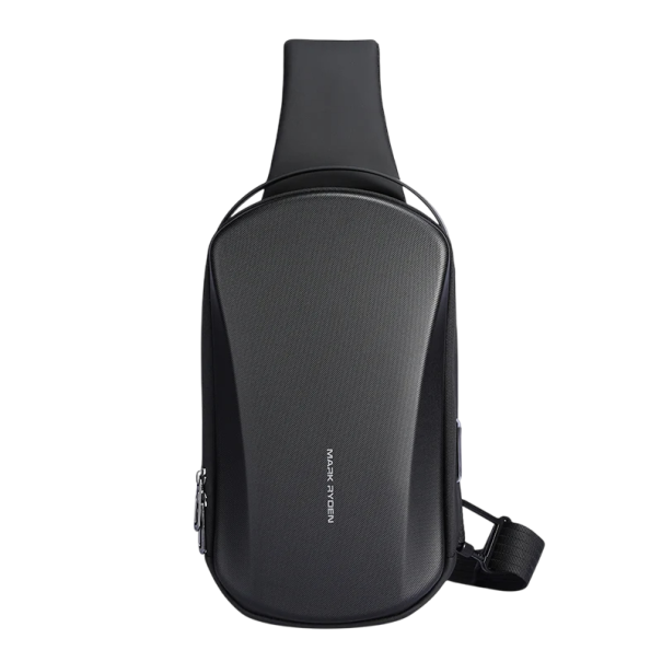 Vodeodolná nylonová crossbody taška 28×16×10 cm Pevná škrupinová taška s USB portom Praktická športová taška cez rameno čierna