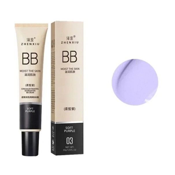 Vodeodolný BB krém na zjednotenie pleti a krytie nedokonalostí tváre Tekutý korektor na pehy, jazvy a kruhy pod očami Vysoko krycí matný BB krém 30 g Soft purple