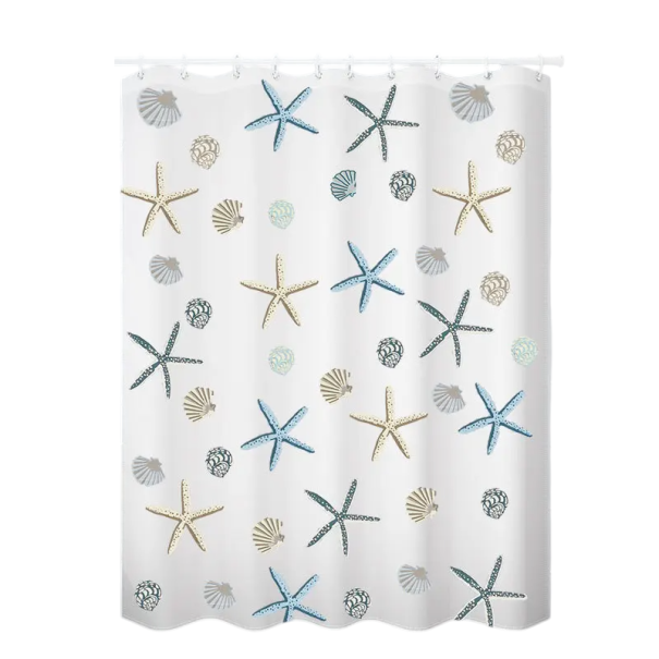 Voděodolný sprchový závěs 180x180 cm Design mořské mušle Koupelnový závěs proti plísním Ultra hladký povrch 12 háčků Nerezové průchodky 1