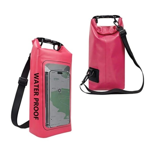 Voděodolný suchý batoh 2l PVC 34,5×13,5×7,5 cm s dotykovou obrazovkou na mobil pro plavání, kajak, rafting, trekking, surfing a lodní sporty růžová