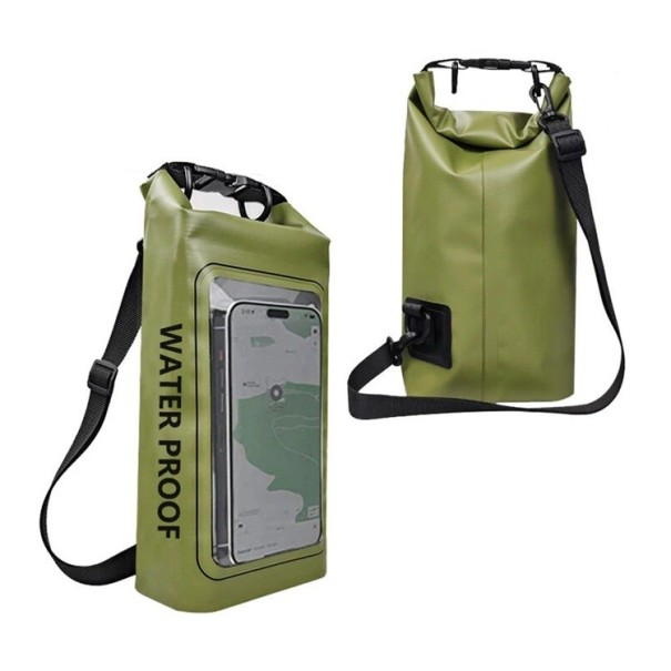 Voděodolný suchý batoh 2l PVC 34,5×13,5×7,5 cm s dotykovou obrazovkou na mobil pro plavání, kajak, rafting, trekking, surfing a lodní sporty zelená