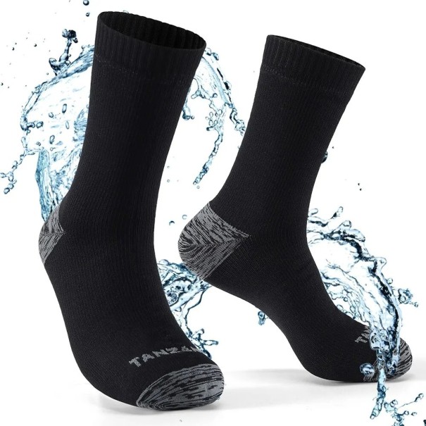 Vodotesné pánske ponožky na lyže Teplé vysoké ponožky pre mužov Termo lyžiarske ponožky ku kolenám čierna 35-39