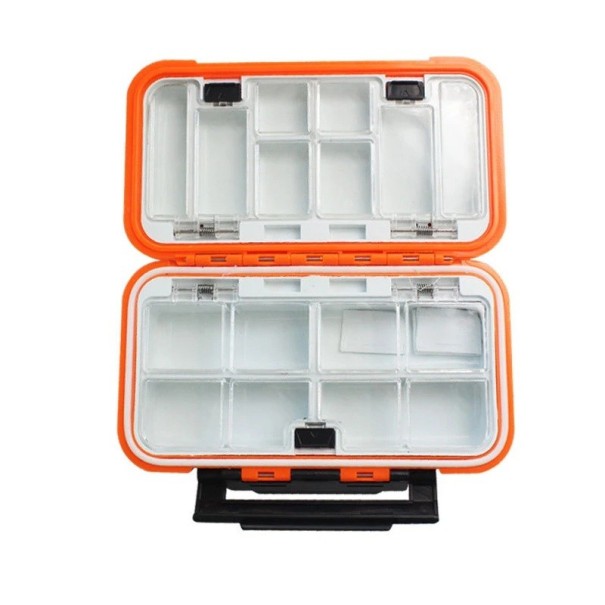 Vodotesný box na rybárske náčinie s obojstranným otváraním 16 x 9 x 4 cm Pevný prenosný organizér na háčiky a nástrahy Odolný úložný box na rybárske príslušenstvo oranžová