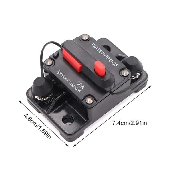 Vodotesný istič 30 A resetovateľný 7,4 x 4,9 x 4,4 cm Manuálny reset Na auto audio i loď ochrana okruhu proti skratom a preťaženiu