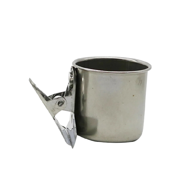 Vogelfutterspender mit Clip 4,5x4,2 cm Edelstahl silberne hängende Schale für Futter und Wasser für Vögel