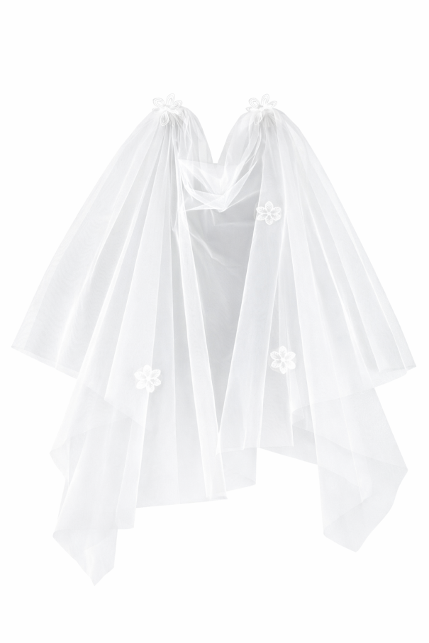 Voile blanc en tulle avec application florale Accessoire capillaire de mariage Voile léger et élégant pour un mariage et un enterrement 1