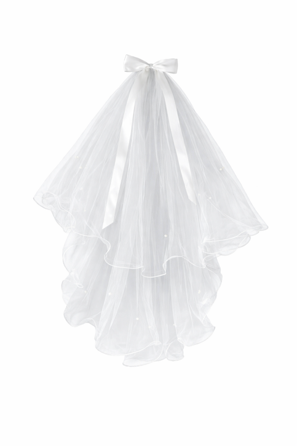 Voile de mariée en tulle blanc avec nœud et perles Voile élégant à couches pour l'enterrement de vie de jeune fille Accessoire capillaire de fête 1