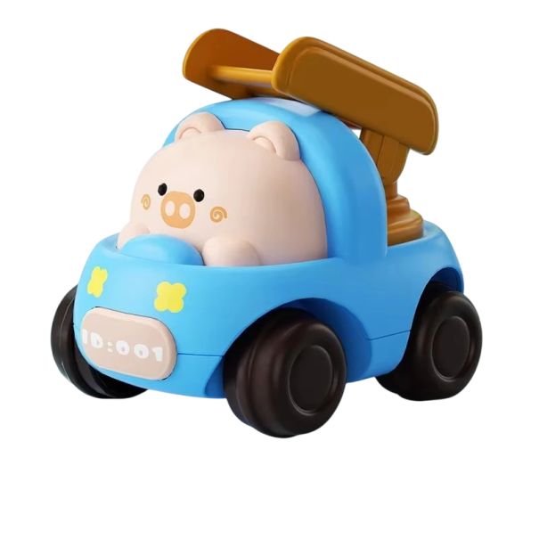Voiture de construction animale pour enfants Mouvement à rétrofriction Pas de piles 4 variantes : ours, cochon, chiot, tigre bleu