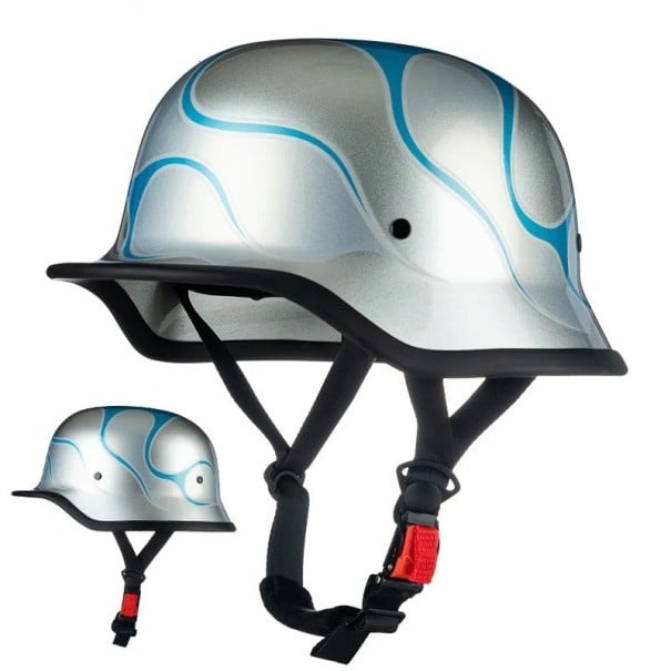 Vojenská motocyklová přilba německého typu Otevřená s rychloupínací sponou Skořepina ABS a PC Na chopper cruiser i custom bílá XXL