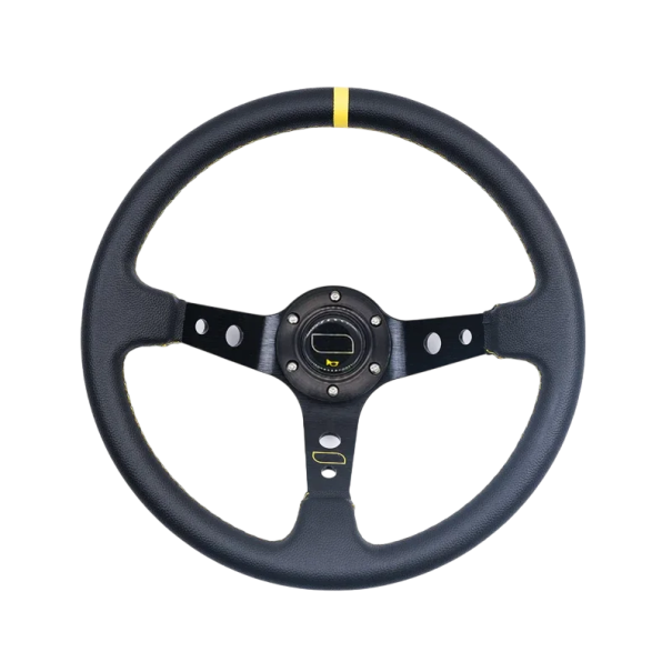 Volan din piele universal pentru curse auto diametru 35 cm Volan sportiv pentru mașină Design ergonomic Suprafață antiderapantă Mâner confortabil galben