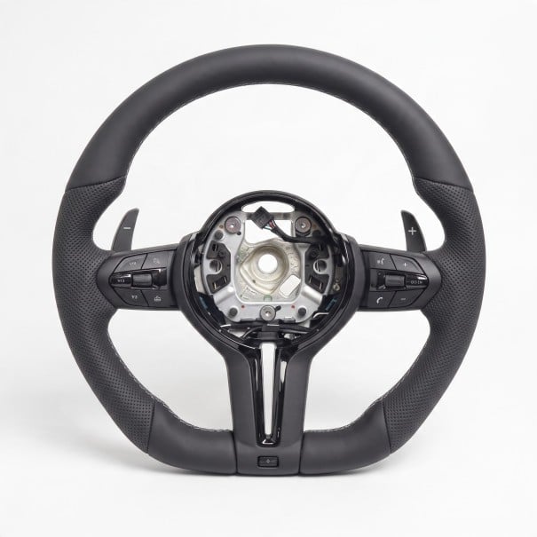 Volan sportiv cu fund plat pentru BMW M3 F20 F30 F32 F80 F82 F87 Padele de schimbare Multifuncționale butoane Acoperire perforată Negru 1