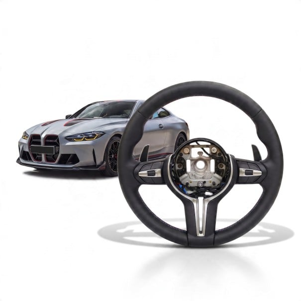 Volan sportiv pentru BMW E90 E91 E92 cu padele de schimbare și butoane multifuncționale Negru cu cusături albastre Pentru seria 1 E87 și X1 E84 1