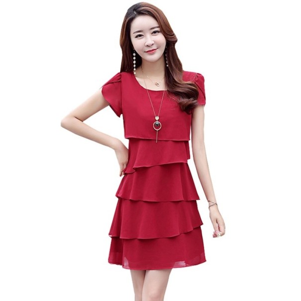 Volánikové šaty s krátkym rukávom červená L