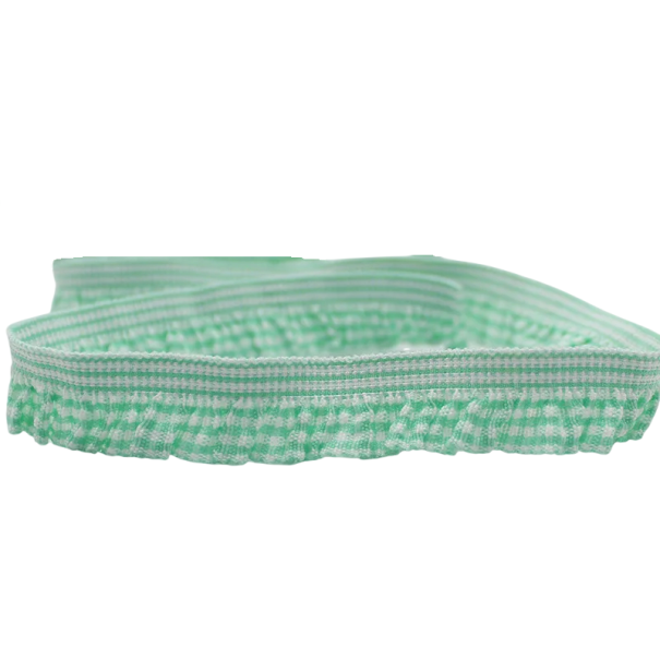 Volánková kostkovaná stuha 1,6 cm dĺžka 91 cm Nylonová ozdobná stuha s volánkom Dekoračná textilná páska na šitie dekorácie a ručné tvorenie zelená