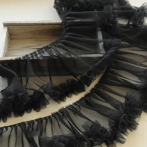 Volánková látka 15 cm x 91 cm Nadýchaná dekorativní stuha Polyester bavlna Volánová látka na šití oděvů dekorací svatební výzdobu DIY černá
