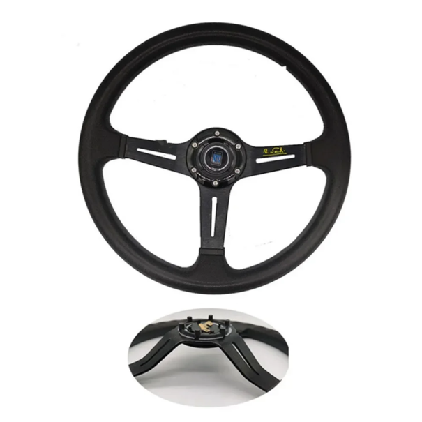 Volante Nardi 14 polegadas ND para corridas de automóveis 35 cm em pele PU com costura preta Volante desportivo para tuning de automóveis acessório de interior 1