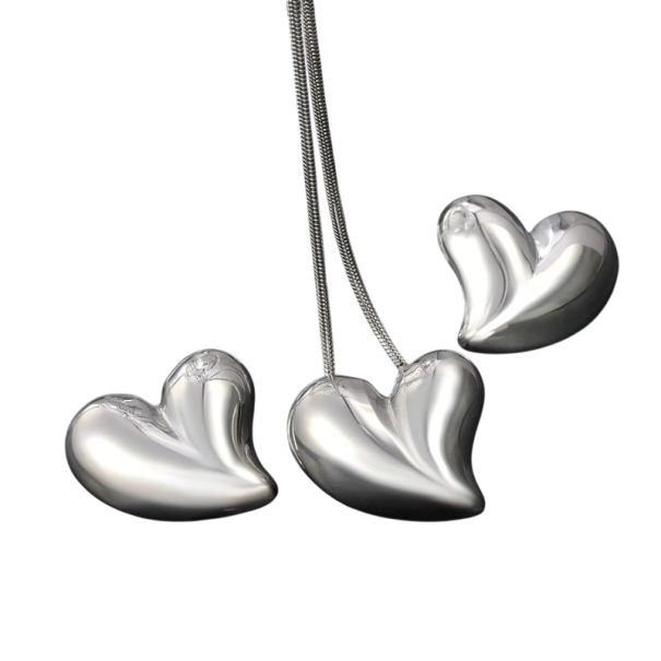 Volledige set halsketting oorbellen van roestvrij staal Hartmotief Dames sieraden voor vrouwen en meisjes Hypoallergene accessoires met blijvende glans zilver