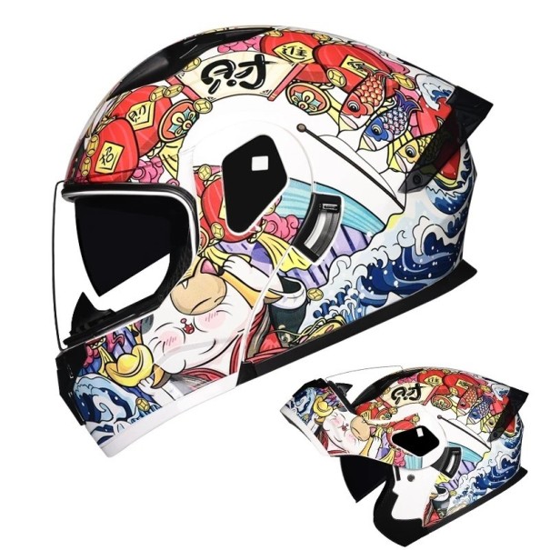 Vollgesichts-Motorradhelm Unisex Klapphelm ABS+PC DOT-Zertifizierung mit Cartoon-Motiv Druck Straßen-Schutzdesign M