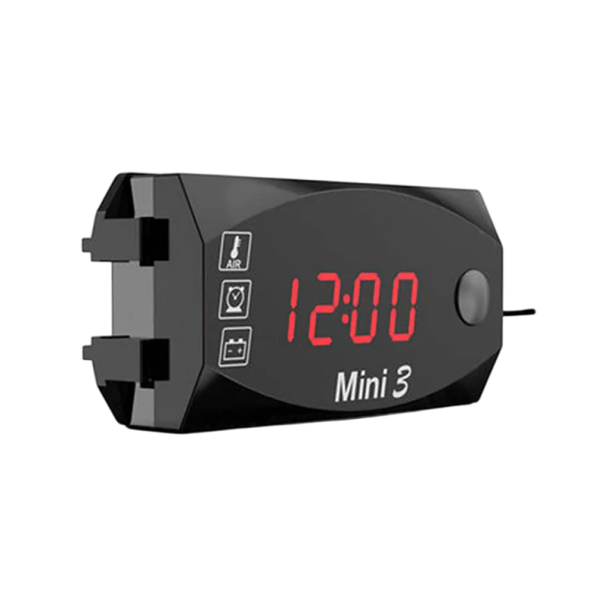 Voltmètre numérique multifonction avec thermomètre 3 en 1 écran LED 6V–30V Mini écran pour moto Avertissement haute tension panneau de mesure DC rouge