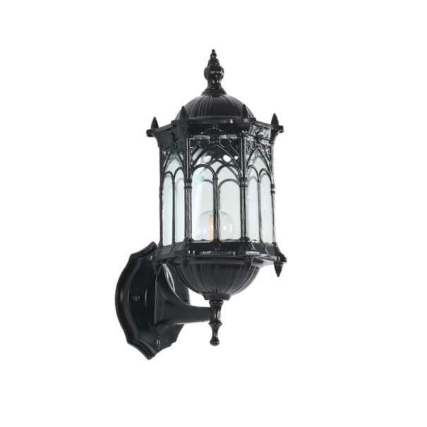 Vonkajšia retro nástenná lampa v štýle lucerny 340 x 160 x 190 mm Hliník a akryl E27 5 W záhradné svietidlo na terasu dvor aj patio čierna