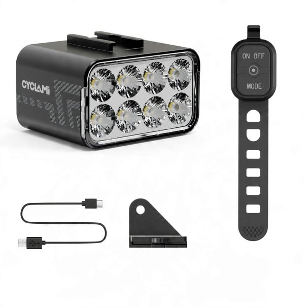 Vorderlicht für das Fahrrad CYCLAMI CYC1800 Drahtloser Fernbedienung 1800 lm 8 LED Aufhängemontage unter Halterung USB-C Aufladung Schwarz 1