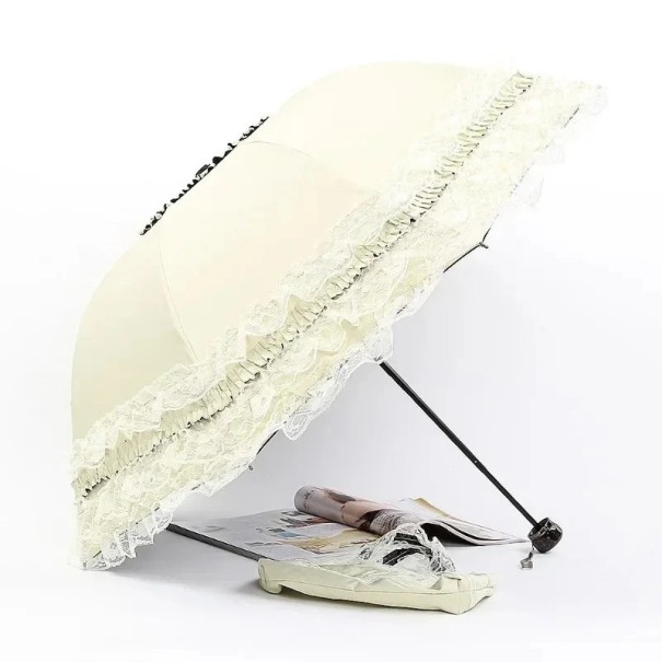 Vouwbare kantgotische parasol UV-bescherming Elegante zonnescherm met kant Vintage romantische parasol tegen de zon stijlvolle accessoire beige