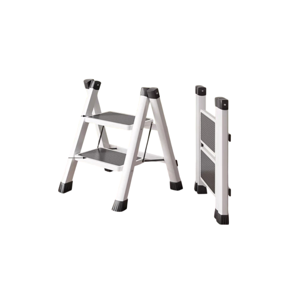 Vouwbare ladder met twee treden van koolstofstaal 37,5 x 34,5 x 55 cm Stabiele huishoudtrap met een draagvermogen van 150 kg wit
